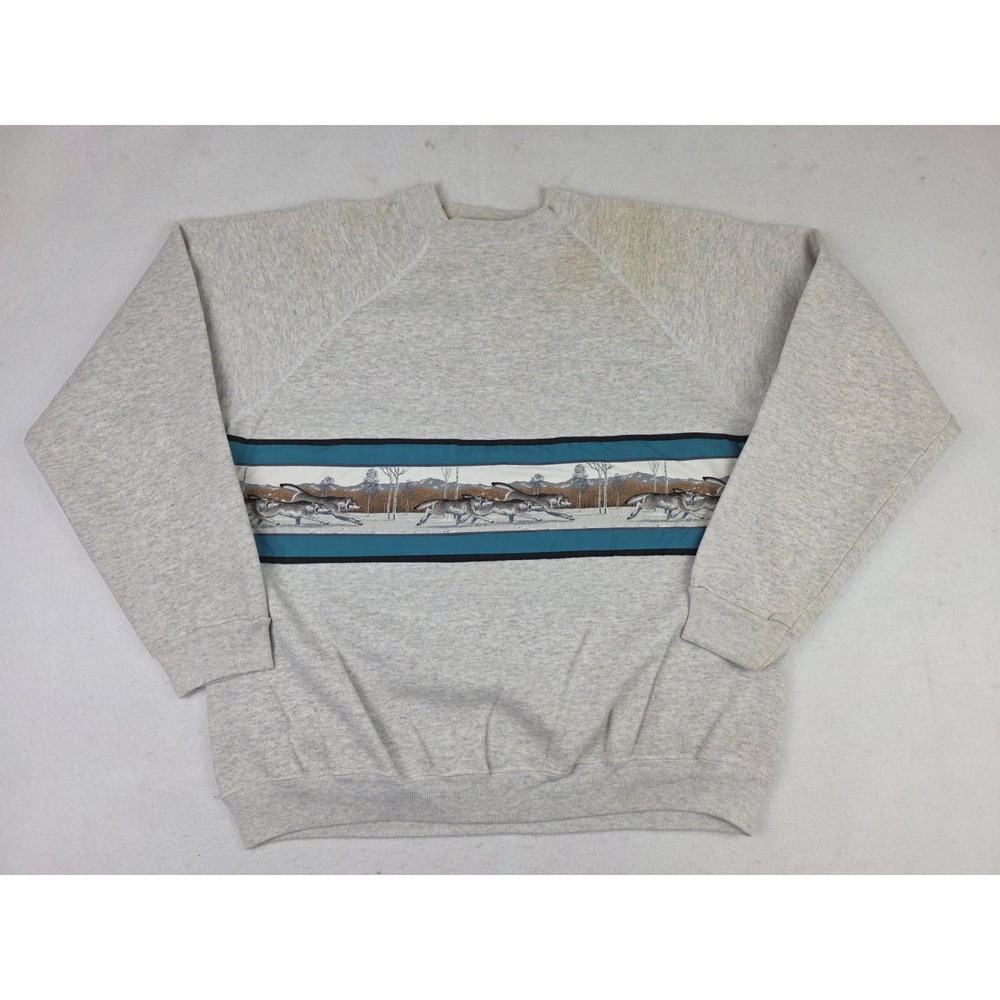 Vintage Nature Running Wolves Snow Mountains Crewneck Sweatshirt Size XL *READ*